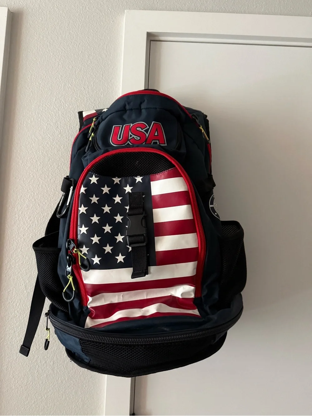 Arena USA Swimming National Team Backpack Navy Red USA Flag Design